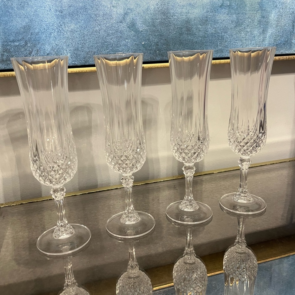 Longchamp Clear Crystal Champagne Flutes - Set of 4